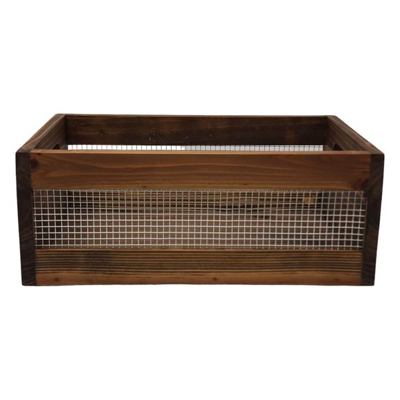 Rustic Wood Basket Crate Storage Metal & Solid Wood Organizer Decorations Sturdy - Picture 2 of 7